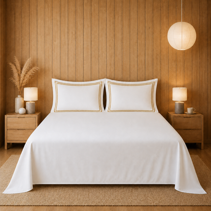800 TC Pure Cotton Collection -Merrowing - Golden Haze | Bedsheet with Pillowcases