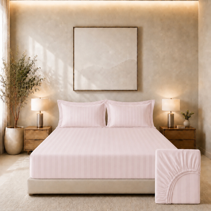 550 TC Stripes Collection - Blush Petal | Bedsheet with Pillowcases