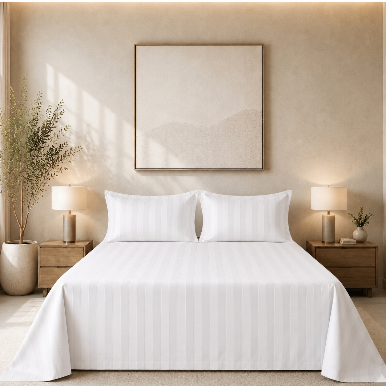 550 TC Stripes Collection - Pure Snow | Bedsheet with Pillowcases