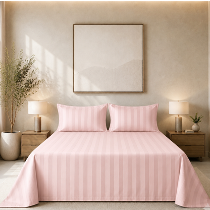 550 TC Stripes Collection - Blush Petal | Bedsheet with Pillowcases