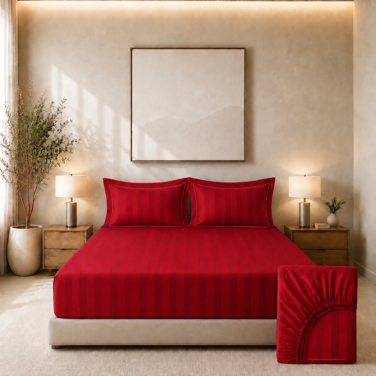 550 TC Stripes Collection - Crimson Velvet | Bedsheet with Pillowcases