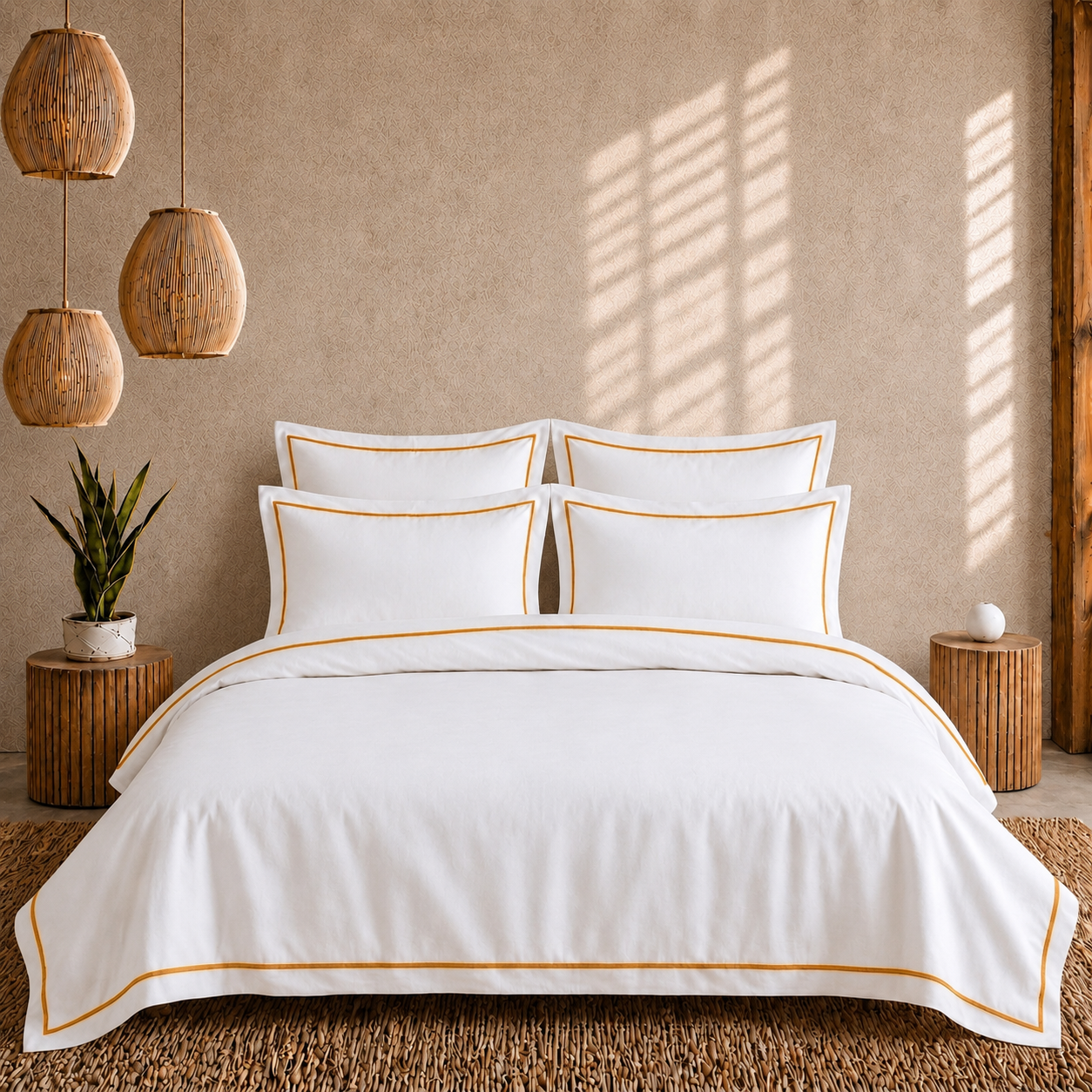 Egyptian Collection - Flat Piping -  Zen’s Fine Yellow | Duvet Cover with Pillowcases