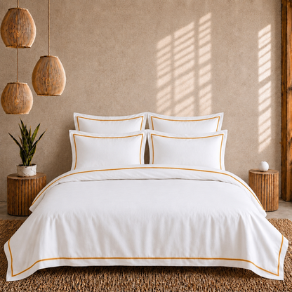 Egyptian Collection - Flat Piping -  Zen’s Fine Yellow | Duvet Cover with Pillowcases