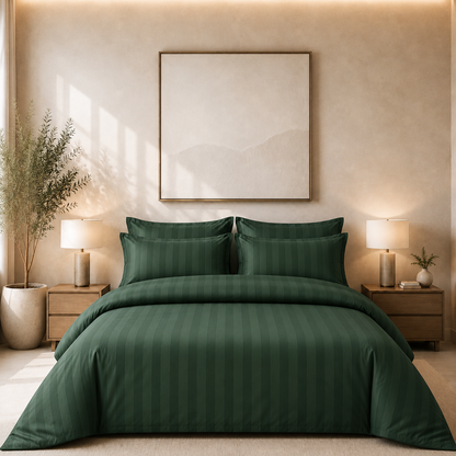 550 TC Stripes Collection - Emerald Green | Duvet Cover with Pillowcases