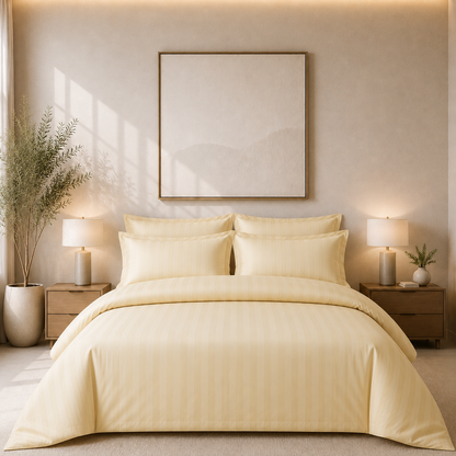 550 TC Stripes Collection - Lemon Whisper | Duvet Cover with Pillowcases