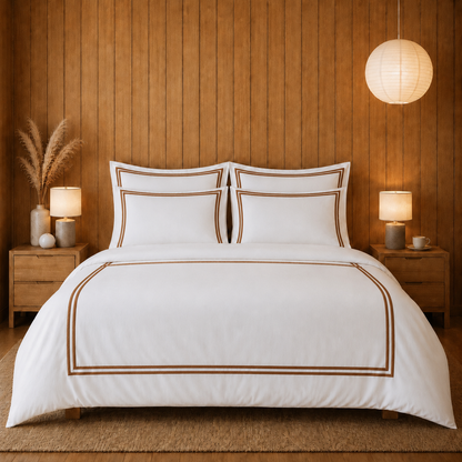 800 TC Pure Cotton Collection -Merrowing - Warm Wood | Duvet Cover with Pillowcases