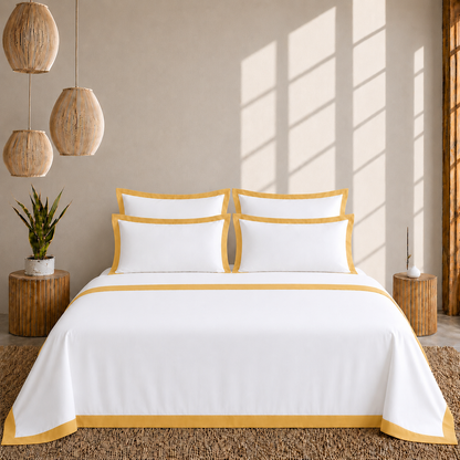 Egyptian Cotton - Border - Zen Classic Golden Yellow | Duvet Cover with Pillowcases
