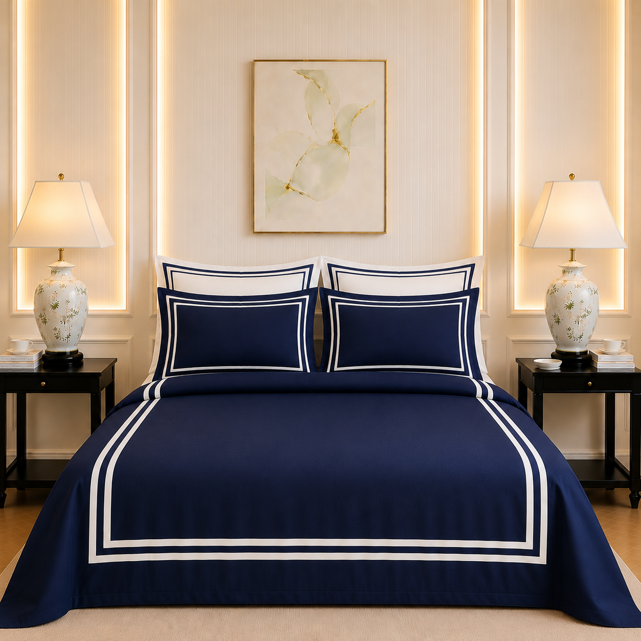 600 TC Pure Cotton Collection - True Navy | Duvet Cover with Pillowcases