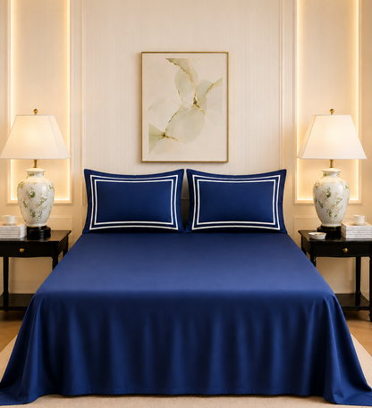 600 TC Pure Cotton Collection - True Navy | Bedsheet & Duvet Cover with Pillowcases