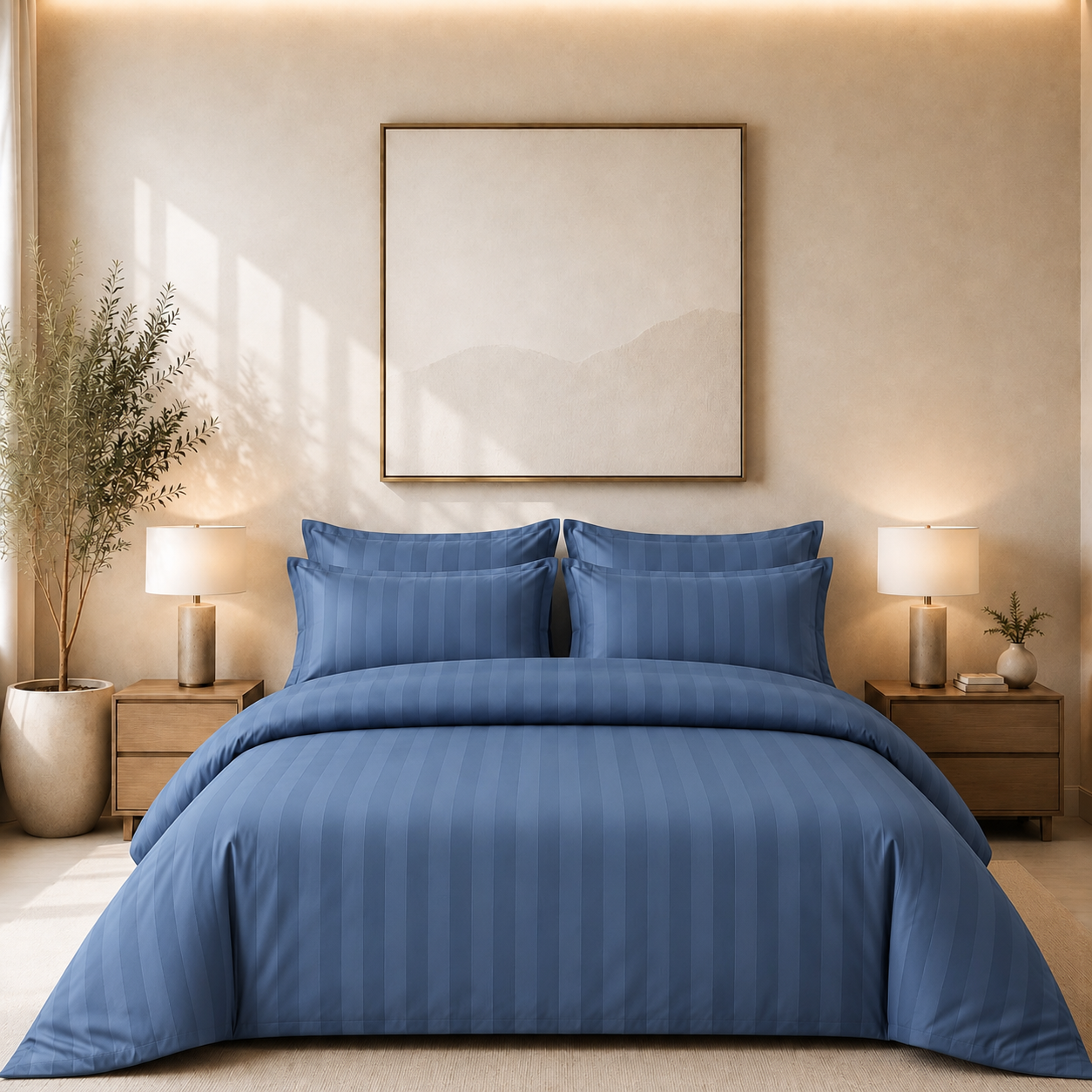 550 TC Stripes Collection - Midnight Navy | Duvet Cover with Pillowcases
