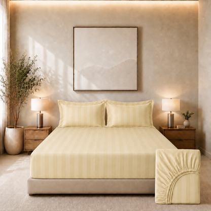 550 TC Stripes Collection - Lemon Whisper | Bedsheet with Pillowcases