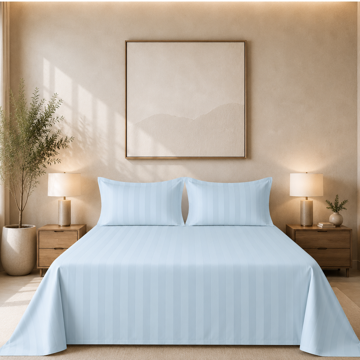550 TC Stripes Collection - Sky Breeze | Bedsheet with Pillowcases