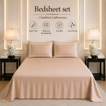 600 TC Pure Cotton Collection - Desert Sand | Bedsheet with Pillowcases
