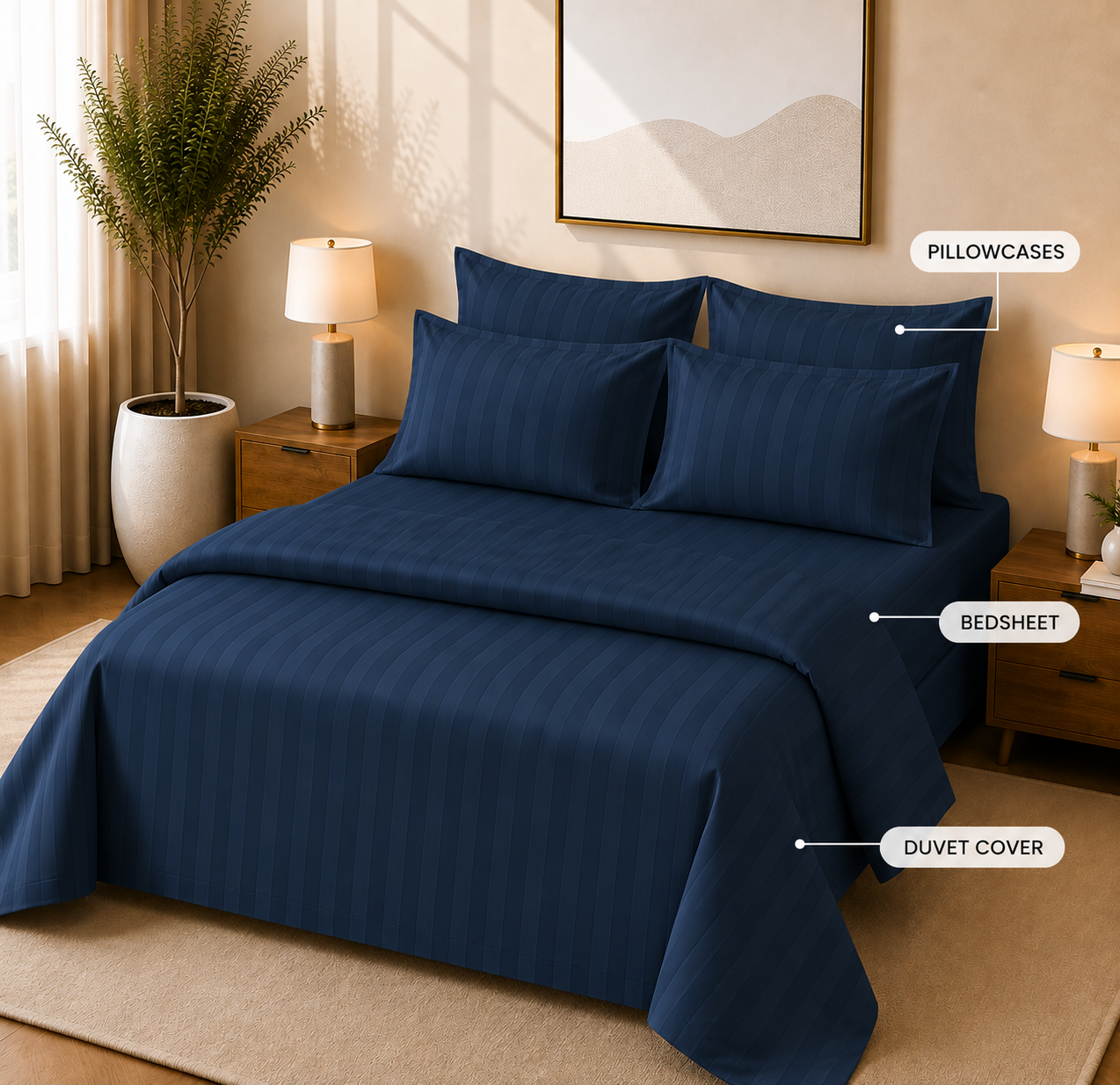 550 TC Stripes Collection- Blue Lagoon | Duvet Cover with Pillowcases