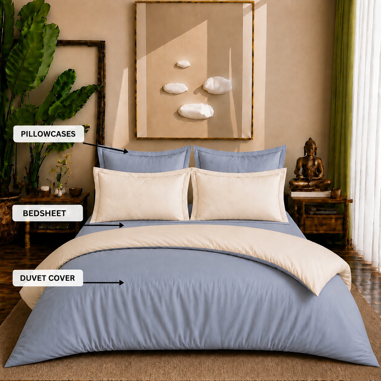 Eucalyptus Collection - Duo Luxe - Blue Pearl | Bedsheet with Pillowcases