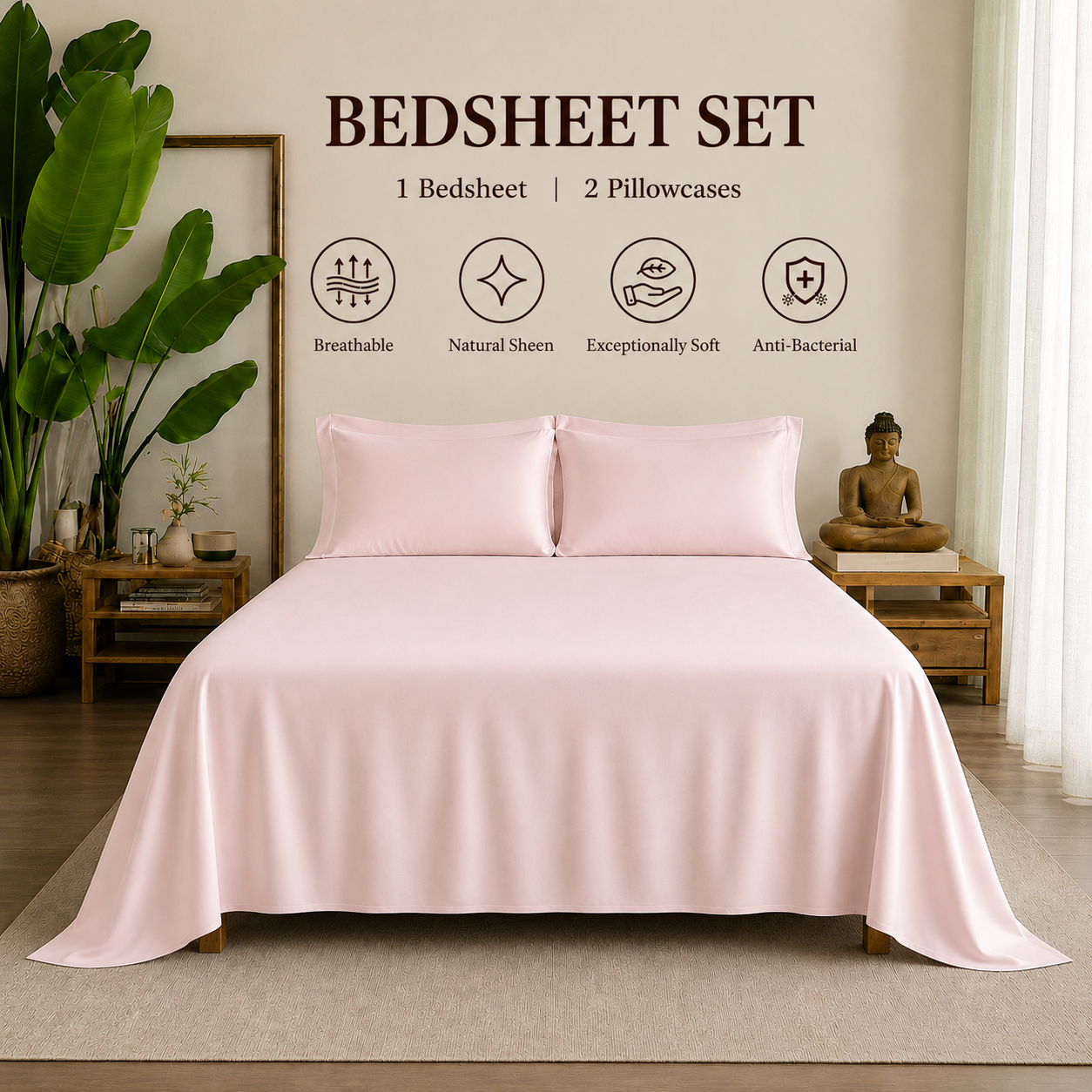 Eucalyptus Collection - Rose Quartz | Bedsheet with Pillowcases