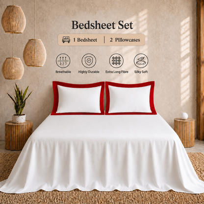 Egyptian Cotton - Border - Zen Classic Red | Bedsheet with Pillowcases
