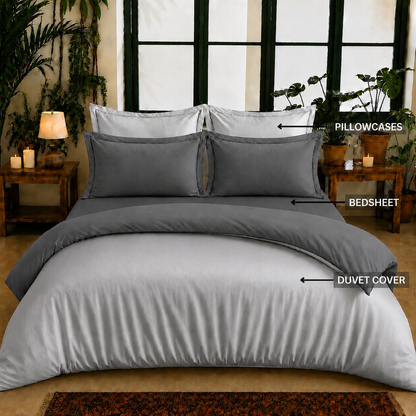Bamboo Collection - Duo Luxe - Charcoal & Mist Grey | Duvet Cover with Pillowcases