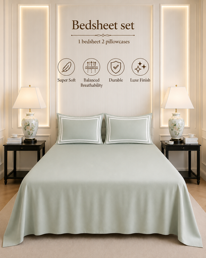 600 TC Pure Cotton Collection - Sage Whisper | Bedsheet with Pillowcases
