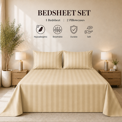 550 TC Stripes Collection - Cappuccino | Bedsheet with Pillowcases