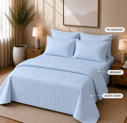 550 TC Stripes Collection - Sky Breeze | Duvet Cover with Pillowcases