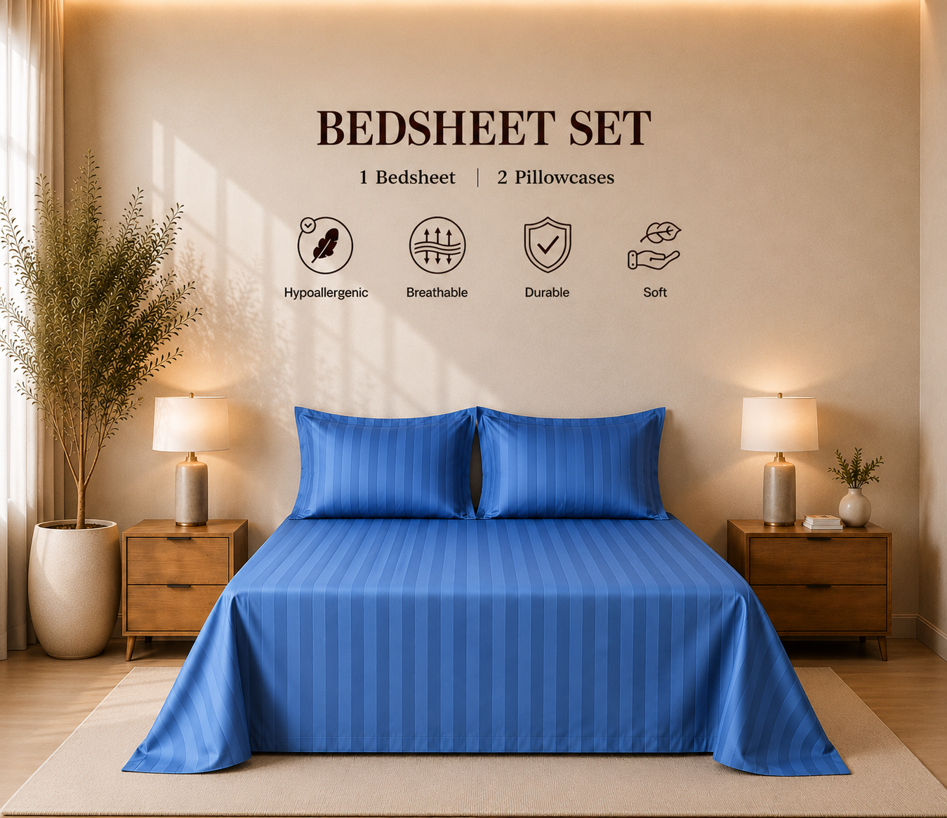 550 TC Stripes Collection - Midnight Navy | Bedsheet with Pillowcases