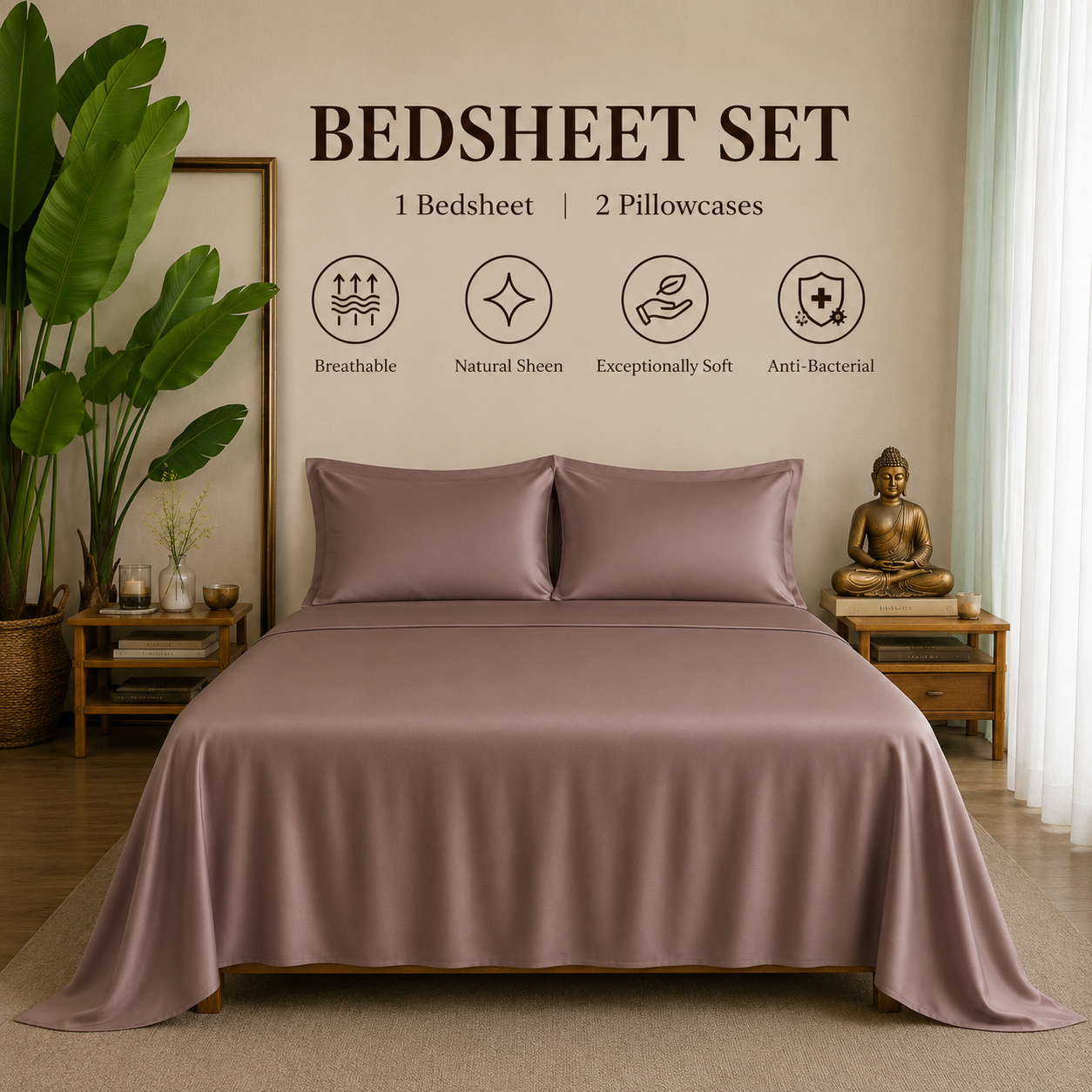Eucalyptus Collection - Mushroom | Bedsheet with Pillowcases