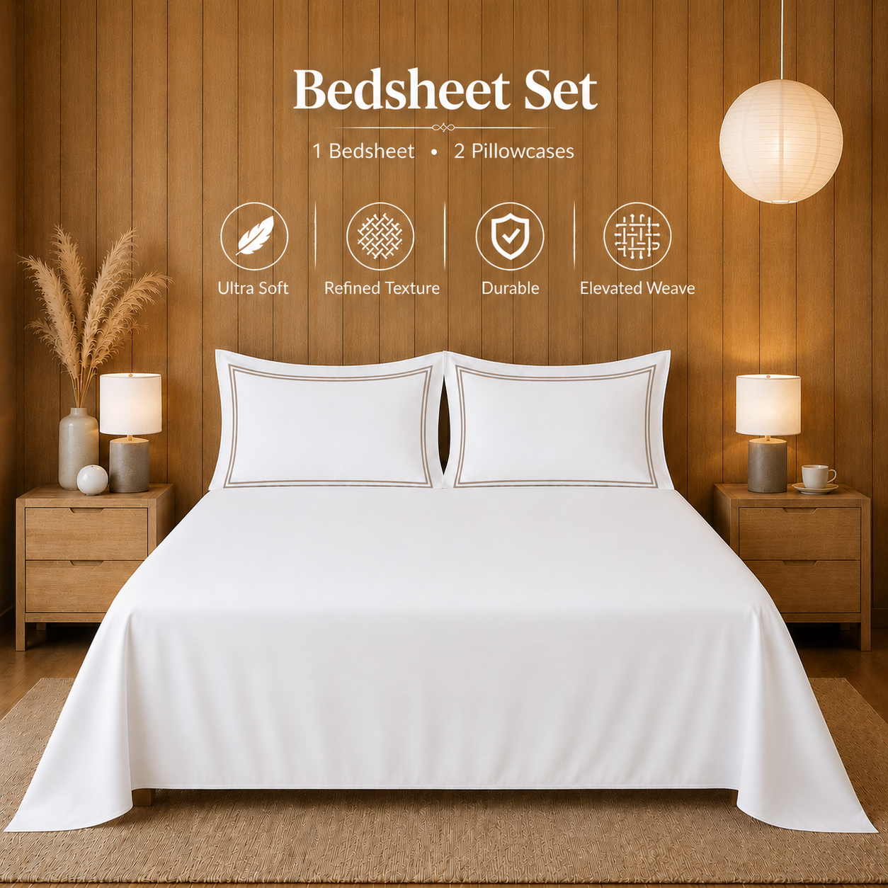 800 TC Pure Cotton Collection -Merrowing - Warm Wood | Bedsheet with Pillowcases