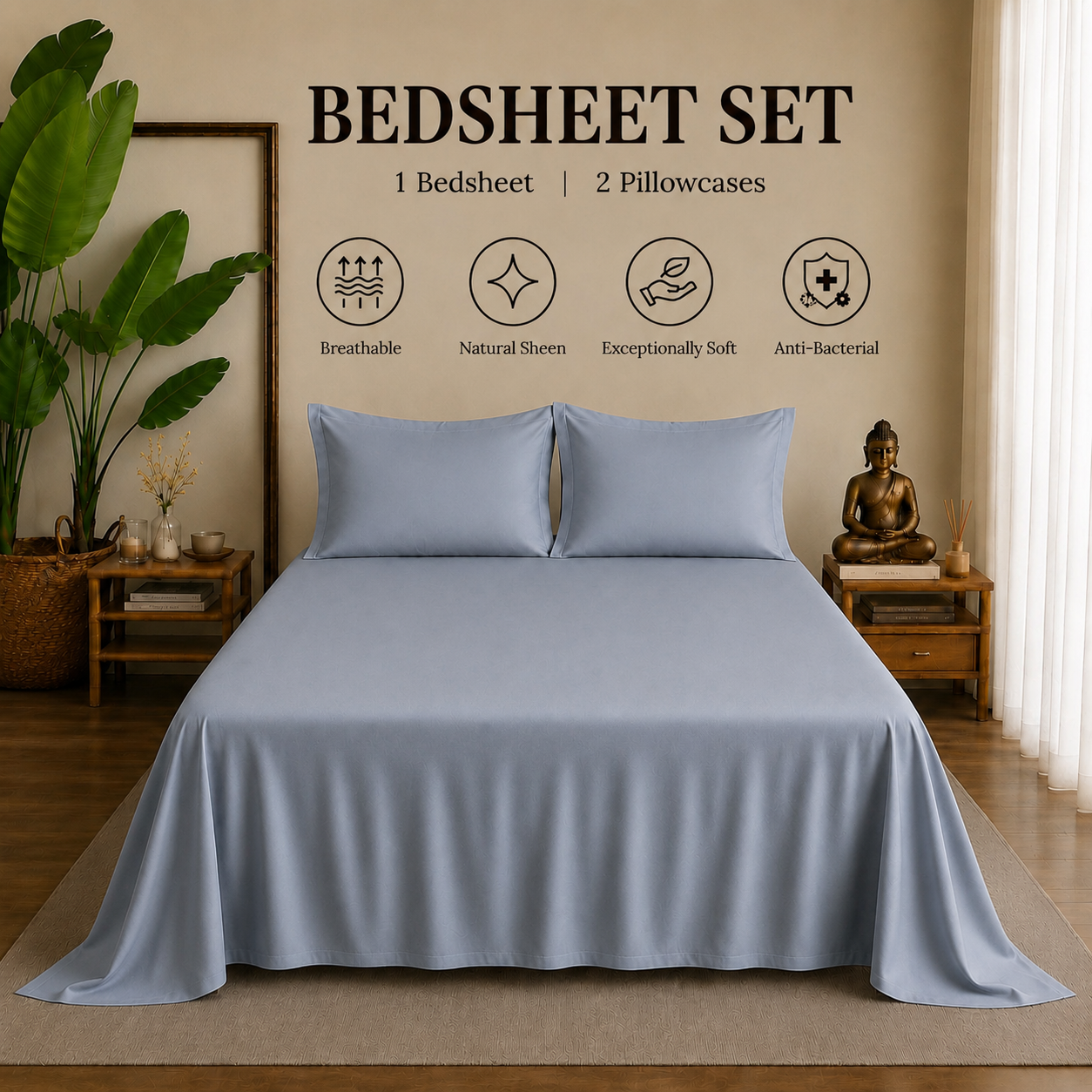 Eucalyptus Collection - Slate Blue | Bedsheet with Pillowcases