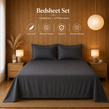 800 TC Pure Cotton Collection -Merrowing - Slate Grey | Bedsheet with Pillowcases