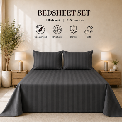 550 TC Stripes Collection - Dark grey | Bedsheet with Pillowcases