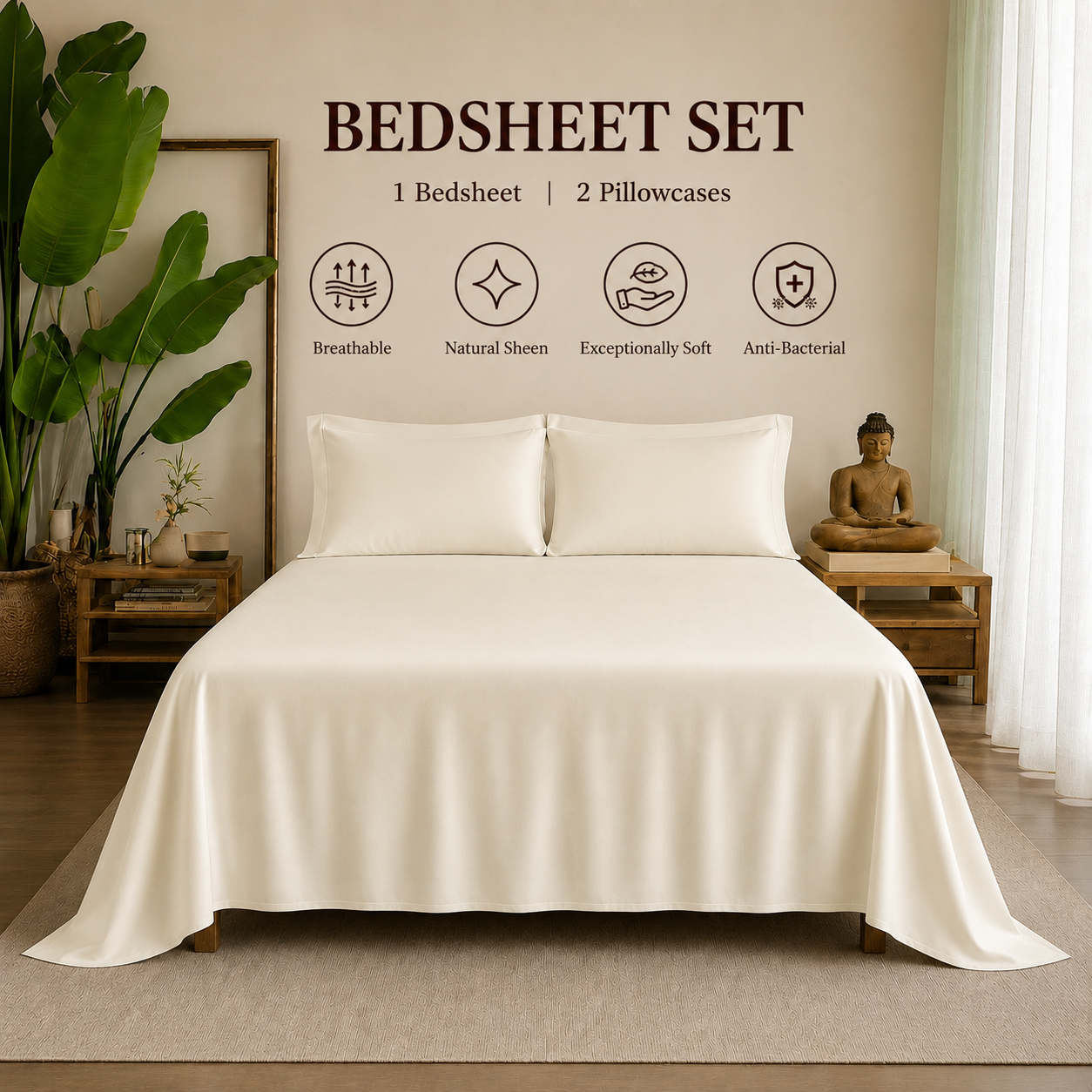 Eucalyptus Collection - Vanilla Cream | Bedsheet with Pillowcases