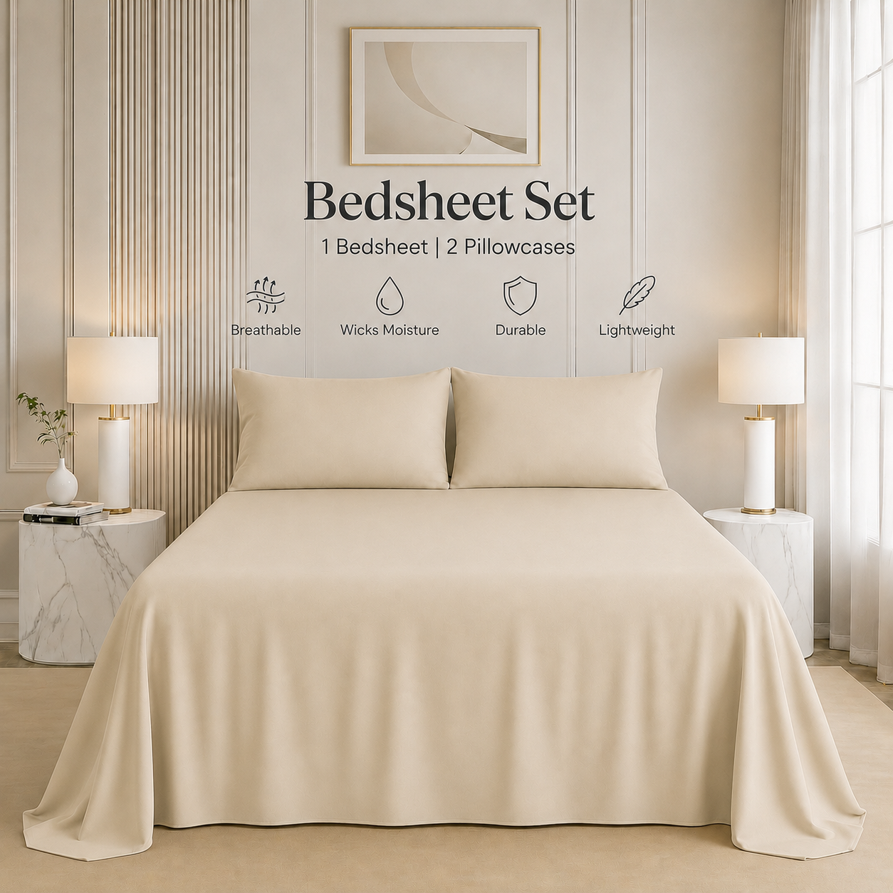 Nirvana Collection - Light Beige | Bedsheet with Pillowcases