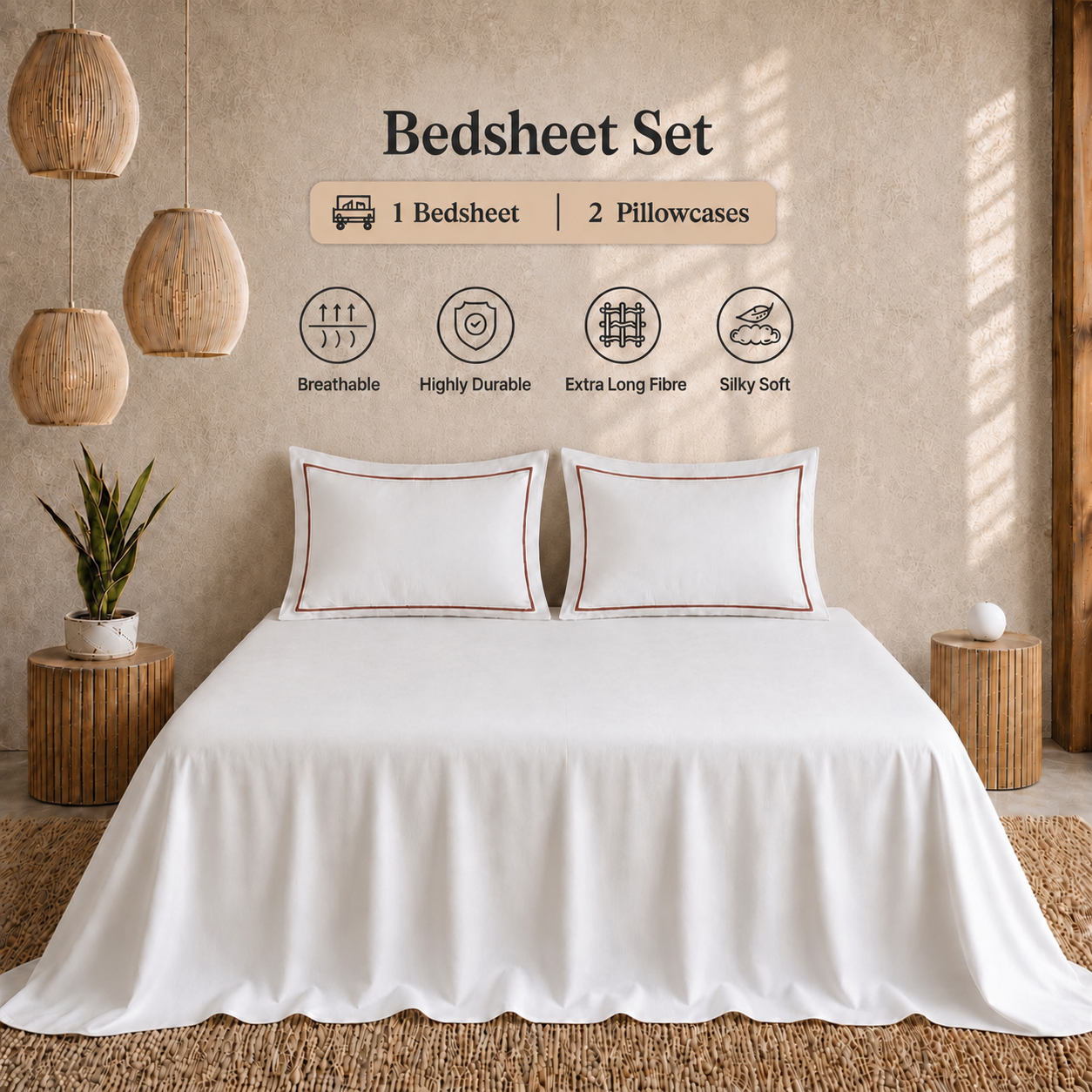 Egyptian Collection - Flat Piping - Zen’s Fine Red | Bedsheet with Pillowcases