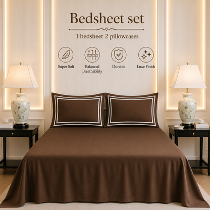 600 TC Pure Cotton Collection - Deep Mocha | Bedsheet with Pillowcases