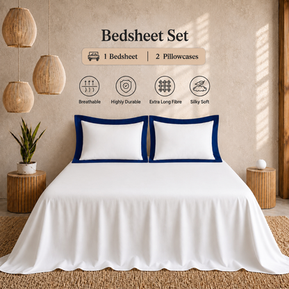 Egyptian Cotton - Border - Zen Classic Dark Blue | Bedsheet with Pillowcases