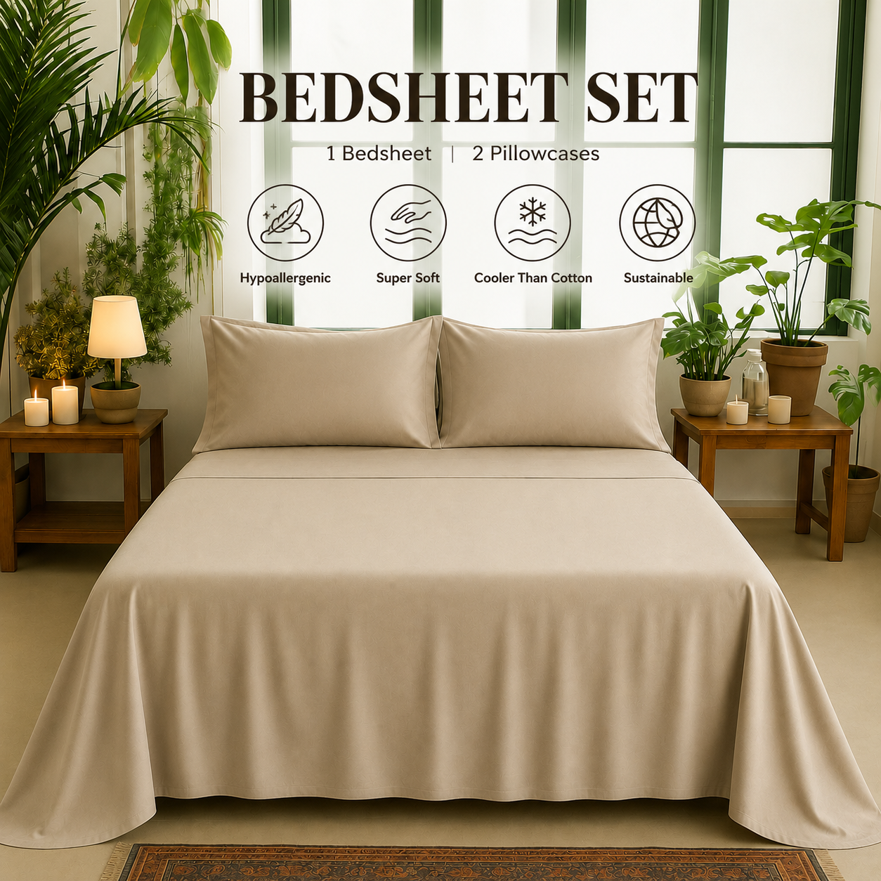 Bamboo Collection - Warm Taupe | Bedsheet with Pillowcases