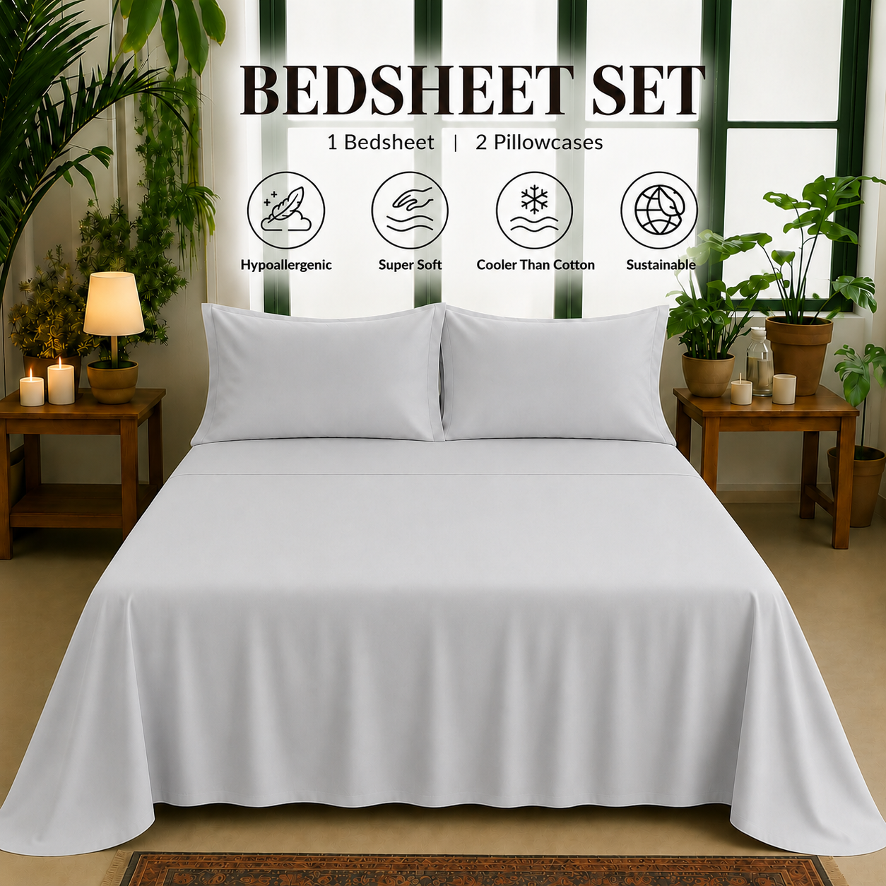 Bamboo Collection - Pebble Silver | Bedsheet with Pillowcases
