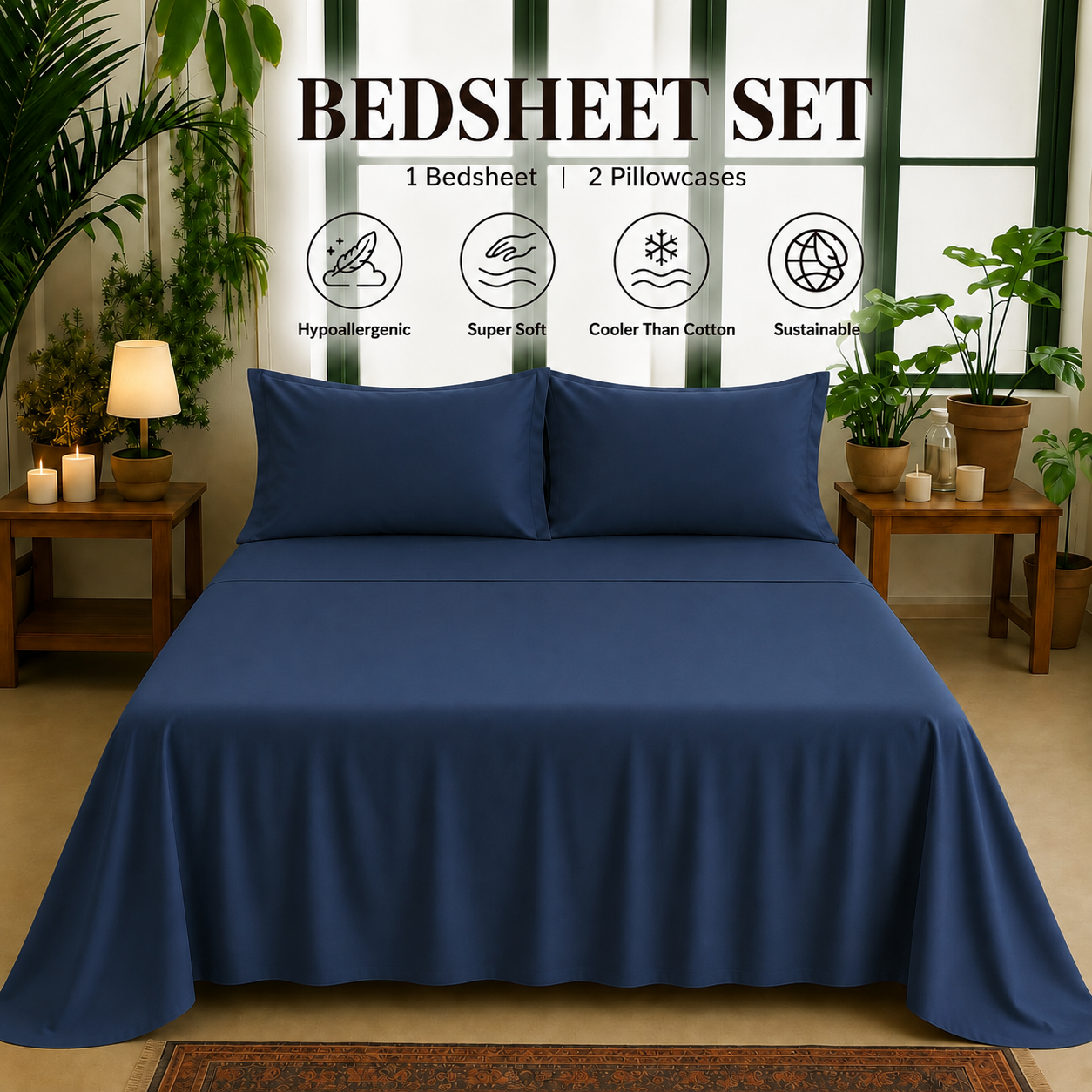 Bamboo Collection - Twilight Blue | Bedsheet with Pillowcases