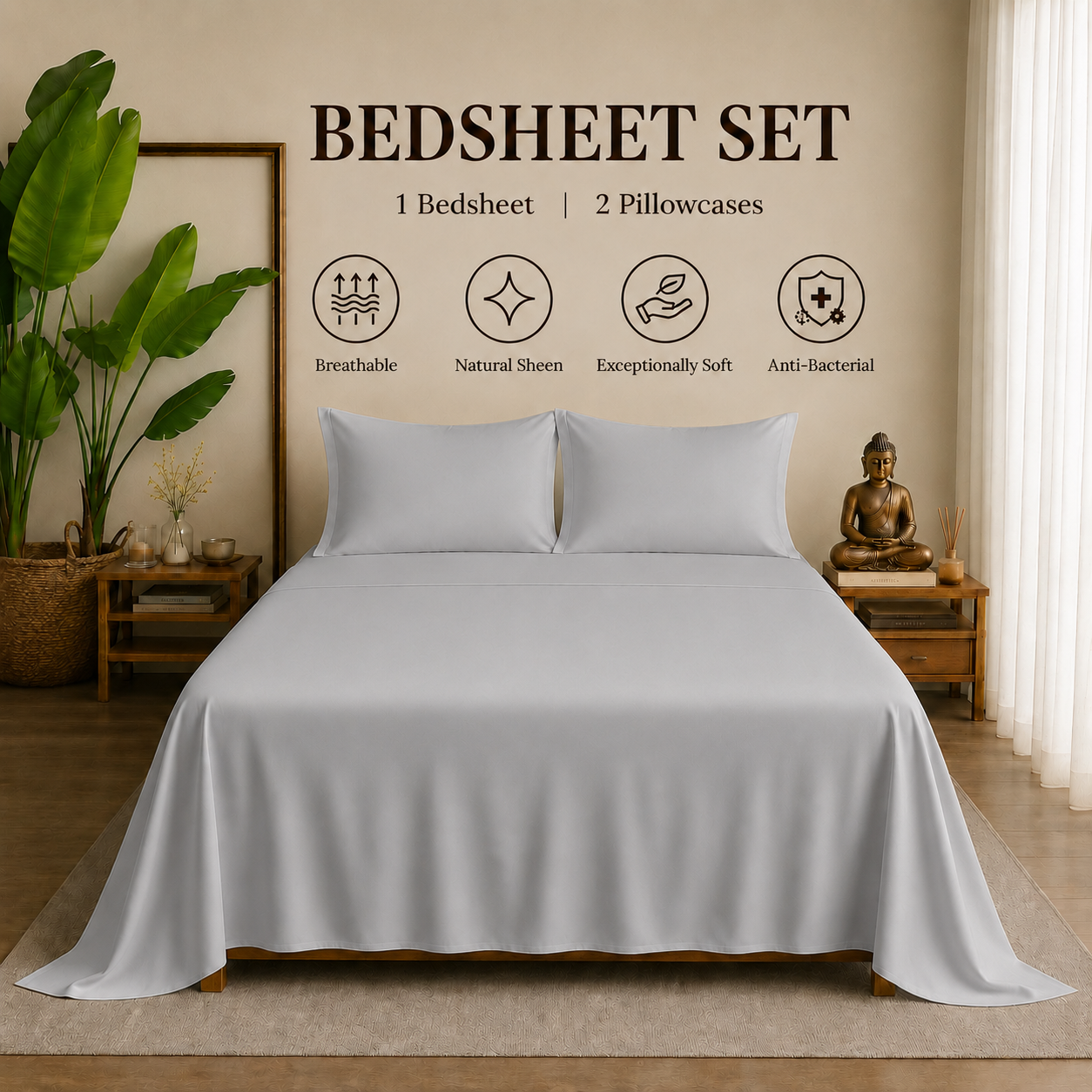 Eucalyptus Collection - Sterling Silver | Bedsheet with Pillowcases