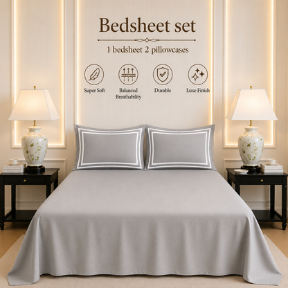 600 TC Pure Cotton Collection - Pearl Grey | Bedsheet & Duvet Cover with Pillowcases