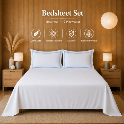800 TC Pure Cotton Collection -Merrowing - Azure Whisper | Bedsheet with Pillowcases
