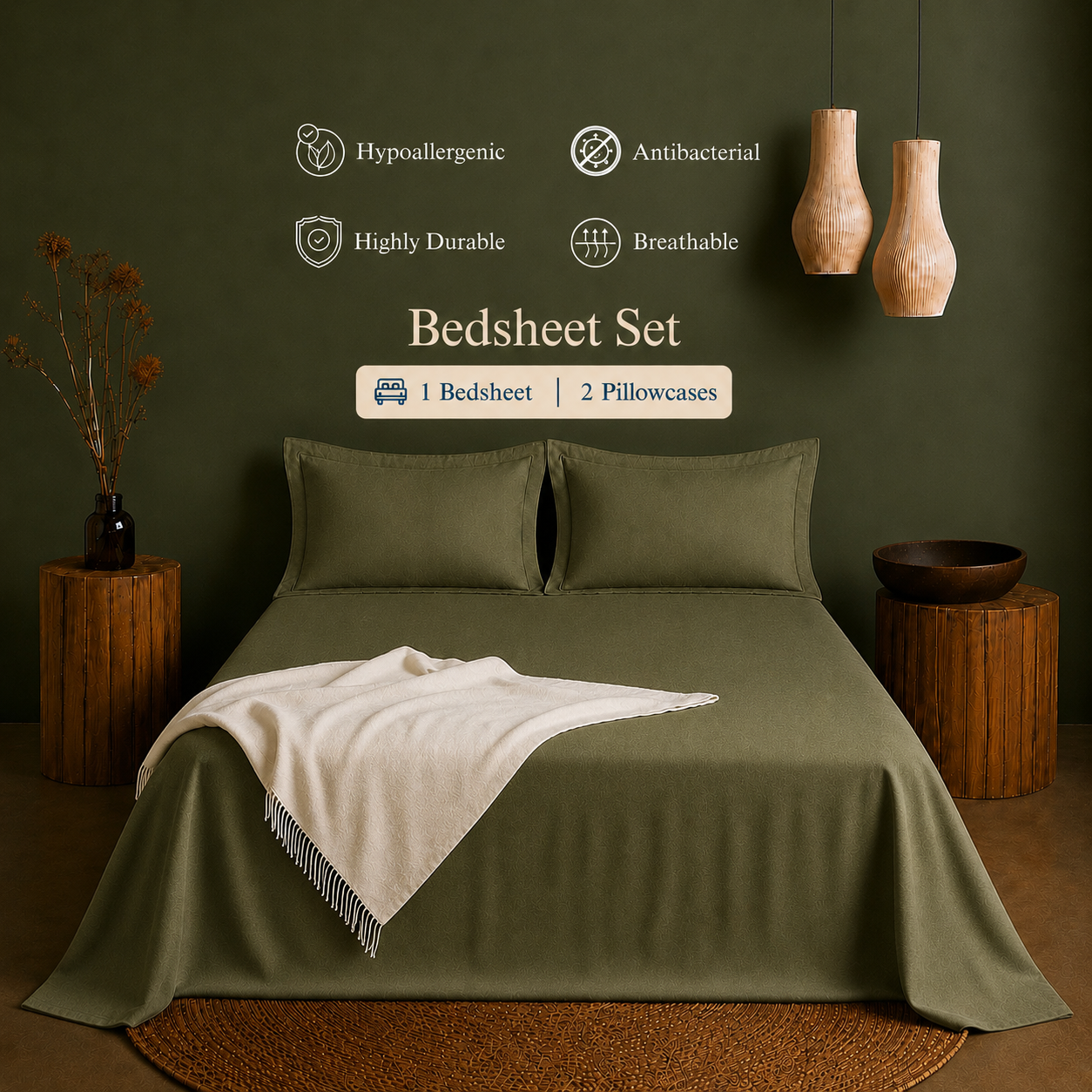 Linen Collection - Forest Green | Bedsheet with Pillowcases