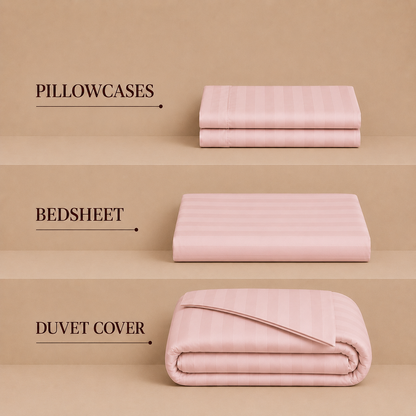 550 TC Stripes Collection - Blush Petal | Duvet Cover with Pillowcases
