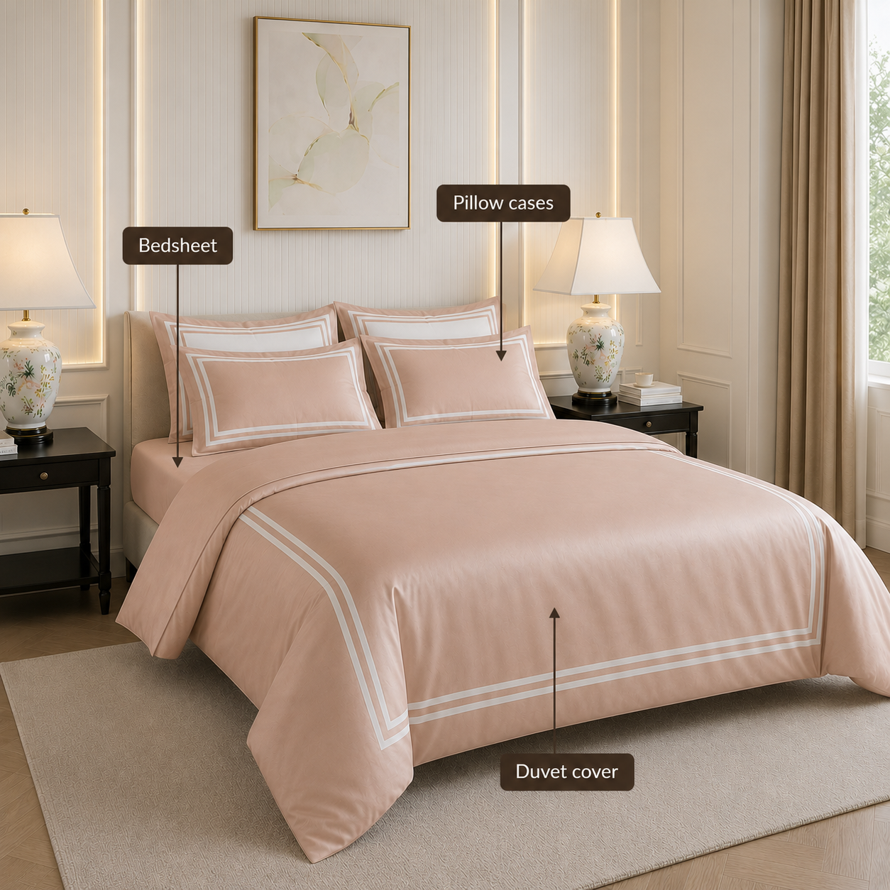 600 TC Pure Cotton Collection - Desert Sand | Duvet Cover with Pillowcases