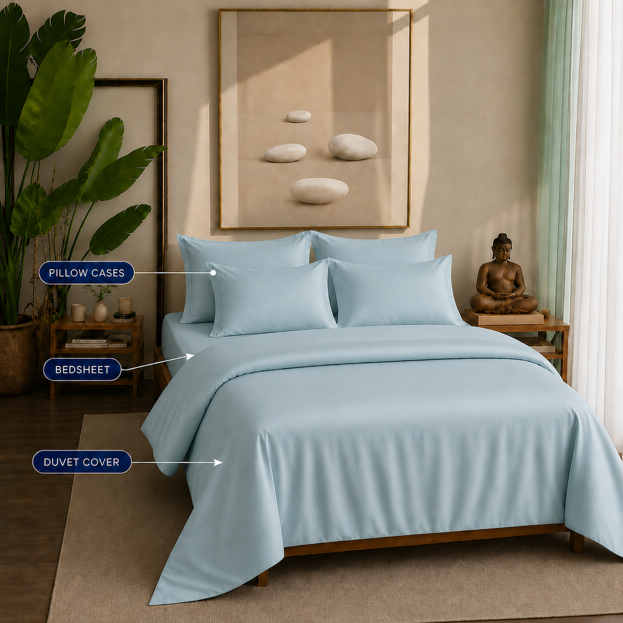 Eucalyptus Collection - Pastel Teal | Bedsheet with Pillowcases