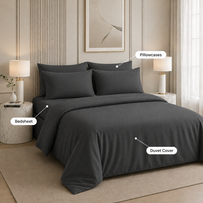 Nirvana Collection - Feather Grey | Bedsheet with Pillowcases