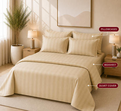 550 TC Stripes Collection - Cappuccino | Bedsheet with Pillowcases