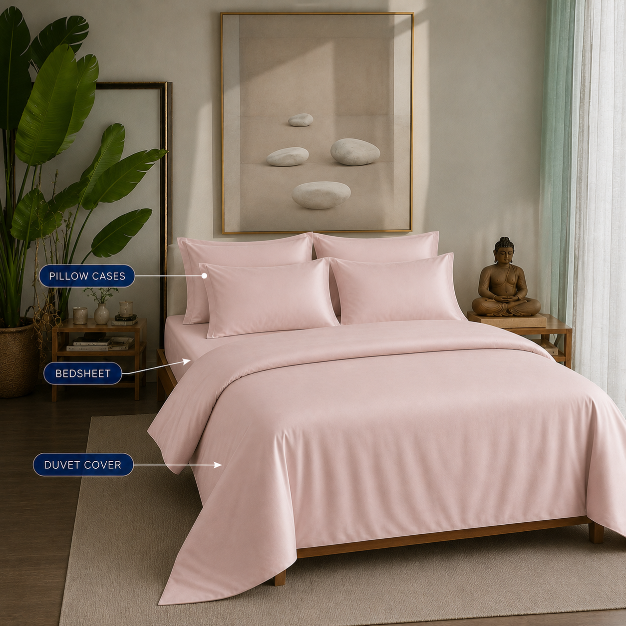 Eucalyptus Collection - Rose Quartz | Bedsheet with Pillowcases