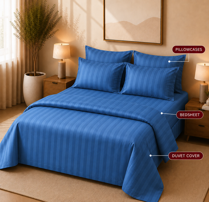 550 TC Stripes Collection - Midnight Navy | Bedsheet with Pillowcases